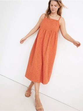 Madewell Orange Eyelet Floral Midi Sundress